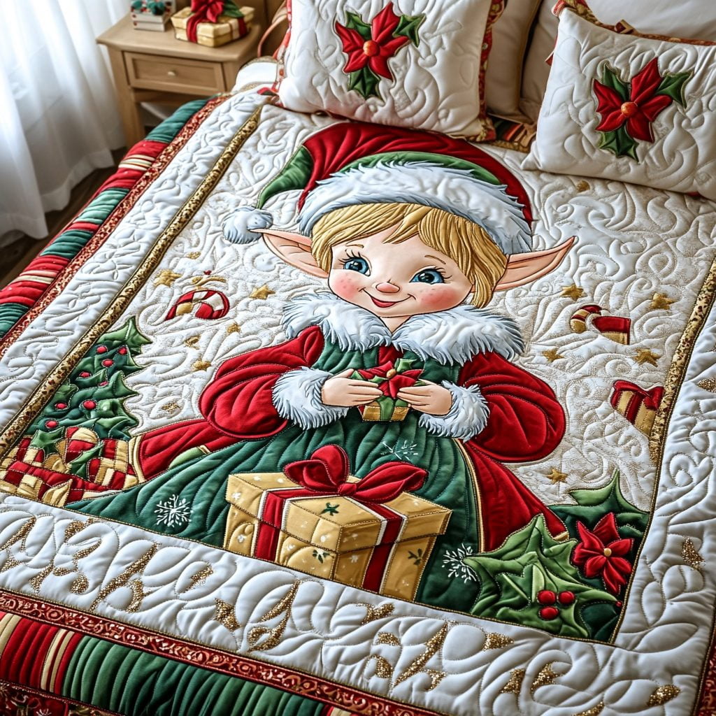 Yuletide Elf - 3-Piece Quilted Bedding Set - Walmart.com