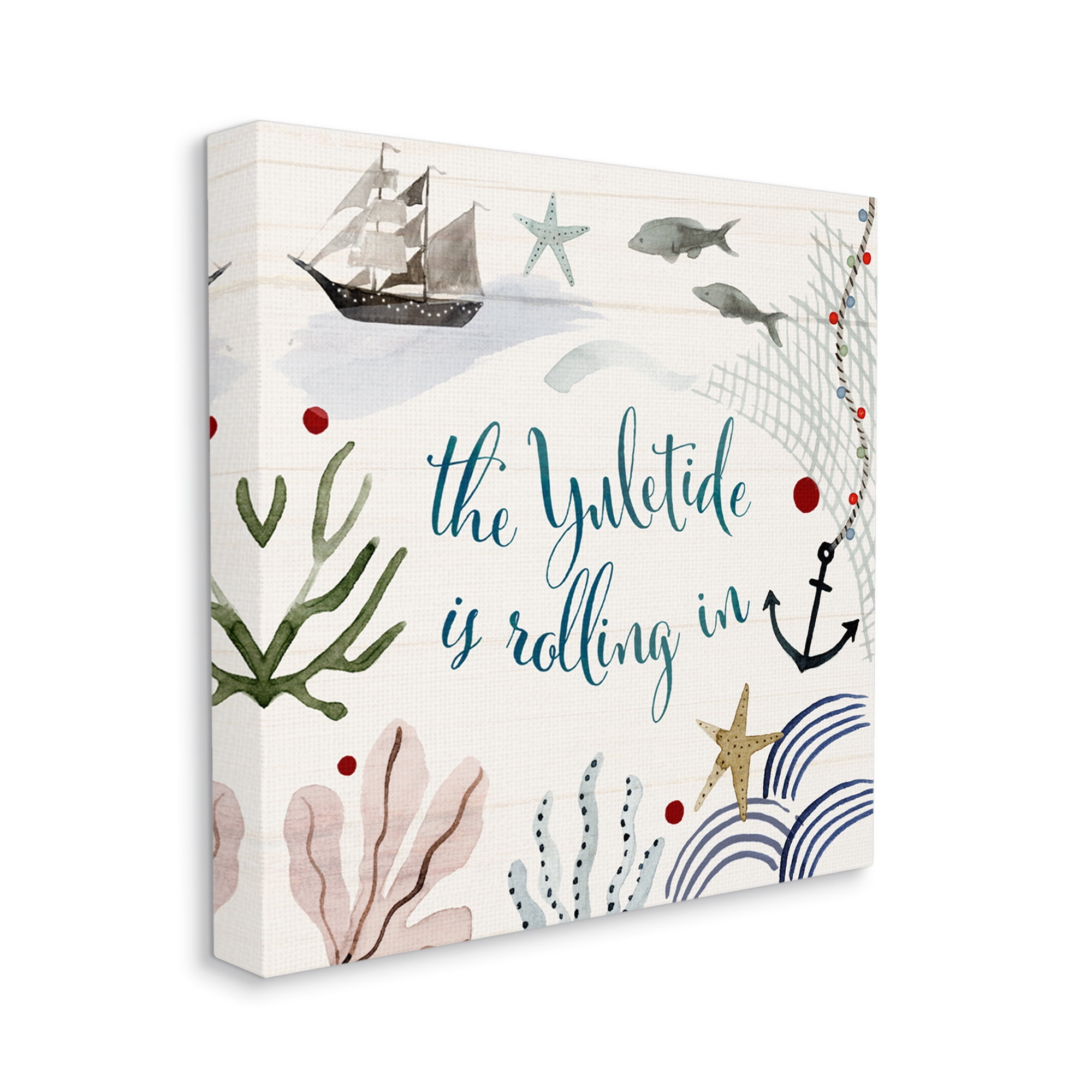 Yuletide Rolling In Nautical Beach Christmas Phrase Holiday Gallery-Wrapped Canvas Print Wall Art, 17x17
