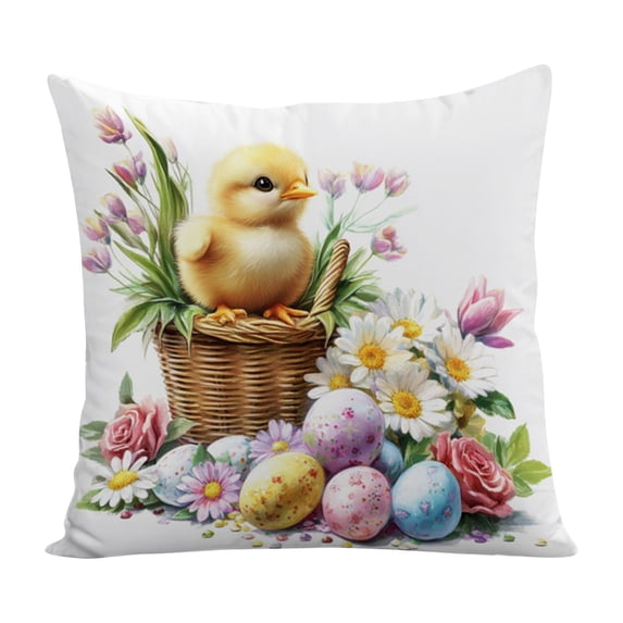 Yulett Easter Pillow Covers 18x18 1PC, Easter Bunny Floral Eggs Farmhouse Decorations Spring Holiday Decor Throw Cushion Case for Home Couch