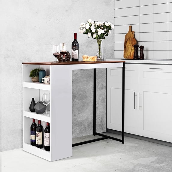 Yulika Bar Table with 3 Storage Shelves,Dining table,Wooden Counter Height Table for Kitchen,Dining Room Island Table,White