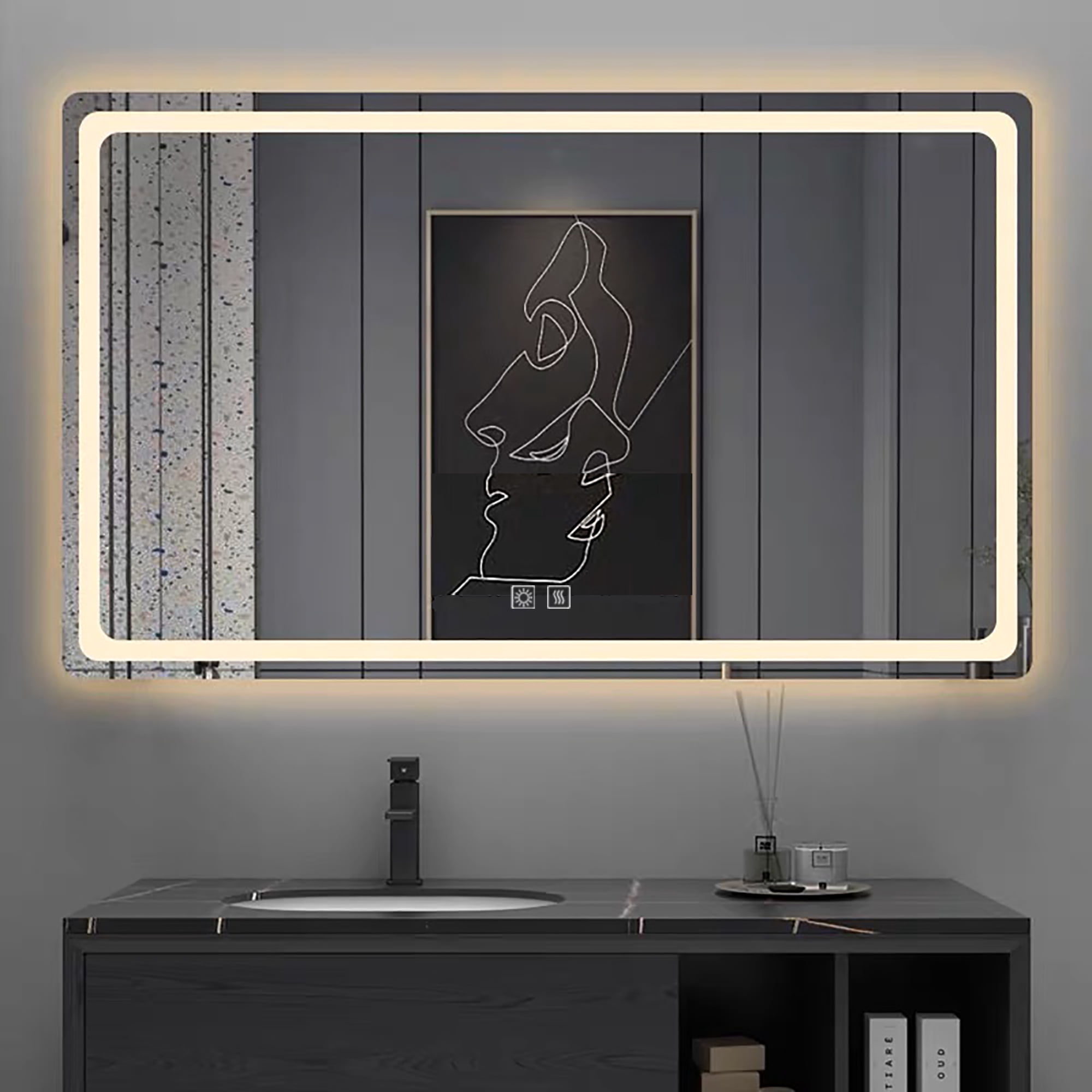 Yulika LED Bathroom Mirror 40" x 24", Frontlit and Backlit, Anti-Fog, 3 ...