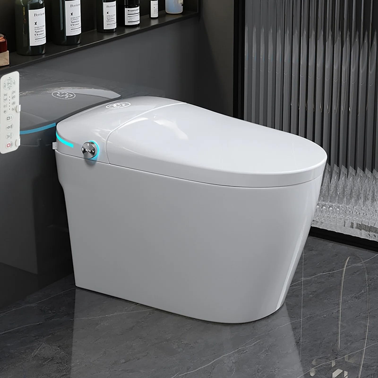 Yulika White Ceramic Elongated Smart Bidet Toilet with LED Display