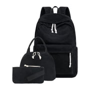 Yulin Corduroy Black Backpack for Teens Adult, 3Pcs Set Students Book Bag with Lunch Box Pencil Case, Lightweight 17 inch Laptop Bag with minimalist design for work