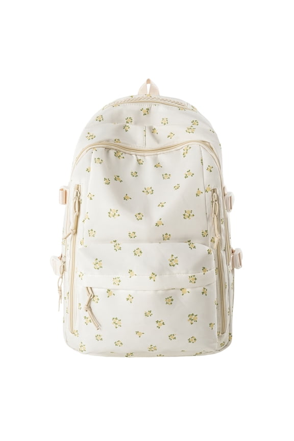Girly Cute Backpack, Aesthetic Flower Back Pack with Two Side Pockets for Teens, 16.93 In Large Capacity Lightweight Backpacks with Laptop Compartment for Daily ,Travel Use, Yellow
