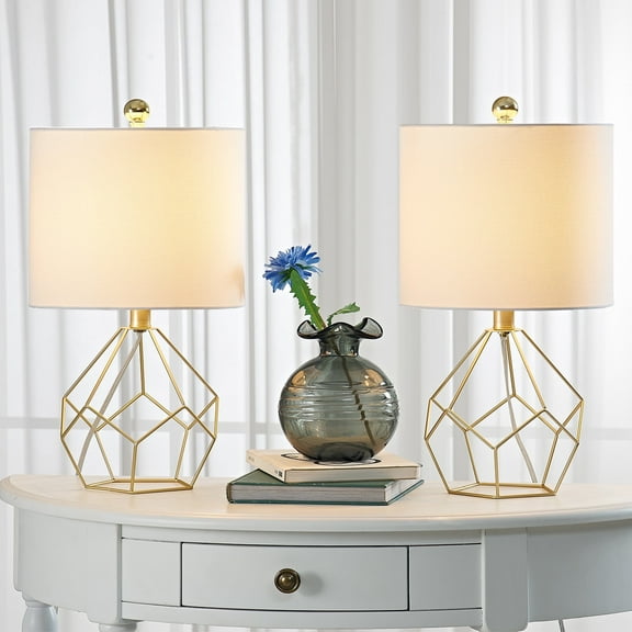 Yullili 19" Elegant Gold Geometric Table Lamps (Pair) with White Shades
