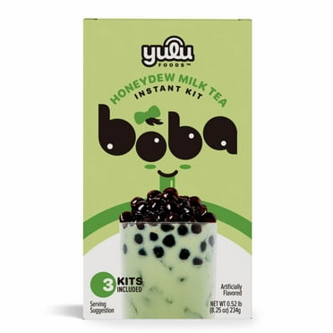 Yulu Instant Boba Honeydew Milk Tea, Bubble Tea Kit, 3 Drinks