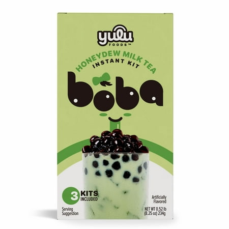 Yulu Foods Instant Boba Honeydew Milk Tea, Bubble Tea Kit, 3 Drinks