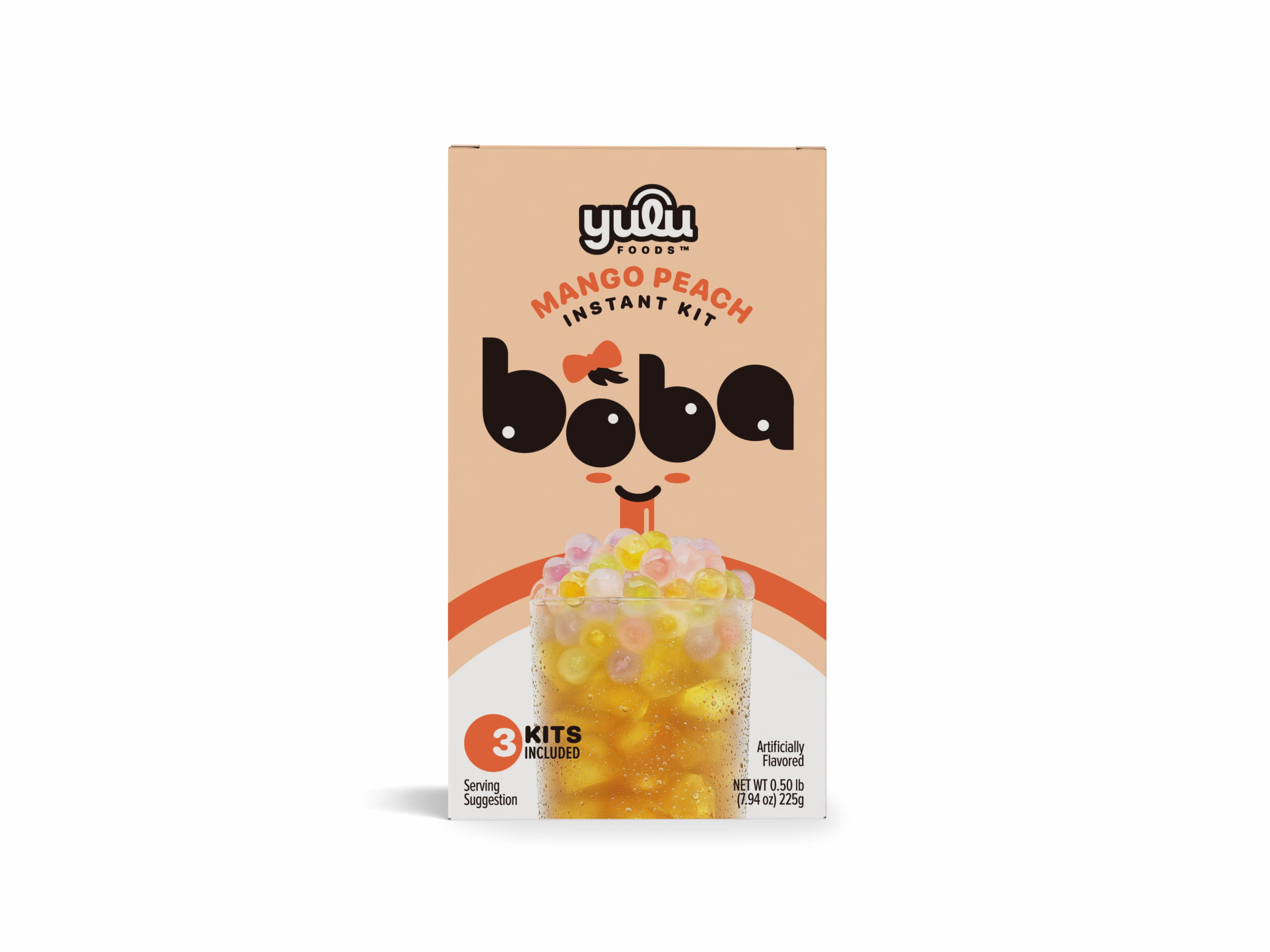 Yulu Instant Boba Mango Peach Tea, Bubble Tea Kit, 3 Drinks