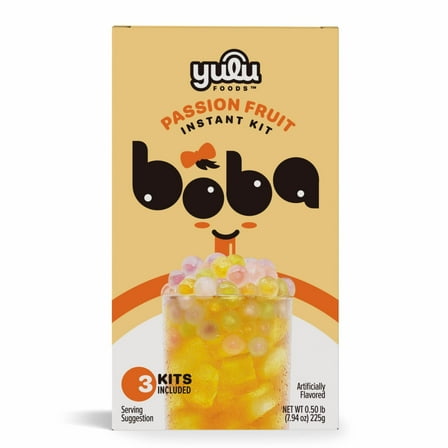 Yulu Foods Instant Boba Passion Fruit, Bubble Tea Kit, 3 Drinks