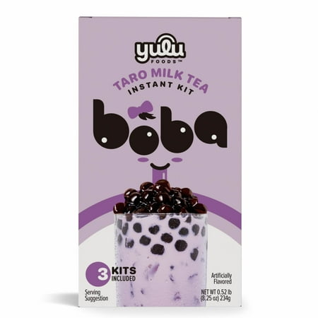 Yulu Foods Instant Boba Taro Milk Tea, Bubble Tea Kit, 3 Drinks