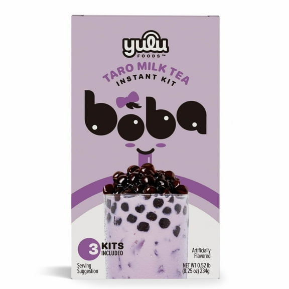 Yulu Foods Instant Boba Taro Milk Tea, Bubble Tea Kit, 3 Drinks