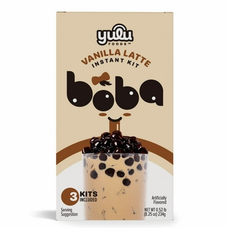 Yulu Foods Instant Boba, Vanilla Latte Bubble Tea Kit, 3 Drinks