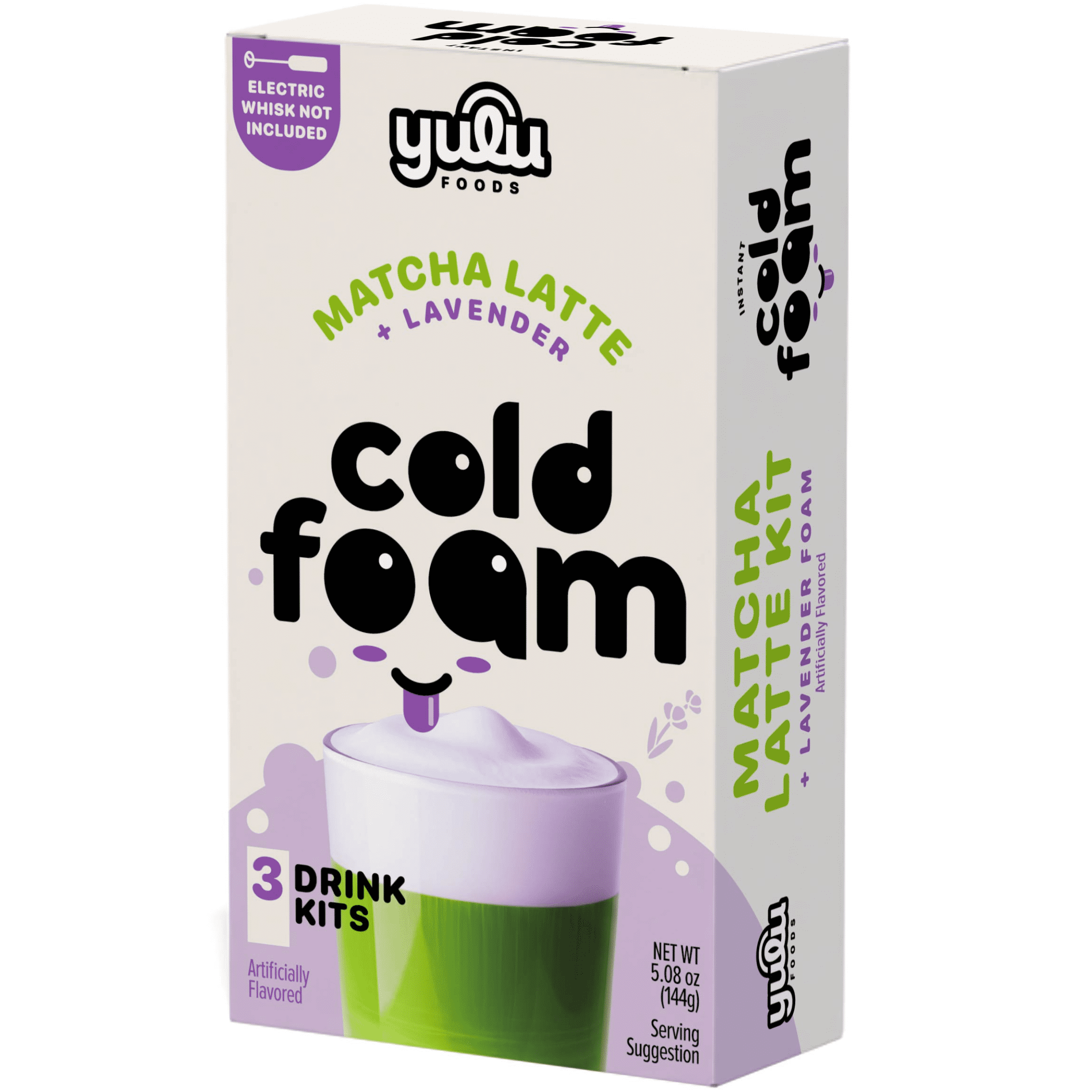 Yulu - Instant Cold Foam Latte Kit - Matcha Latte w/ Lavender Cold Foam 3 SETS NET WT 5.08 oz (144g)