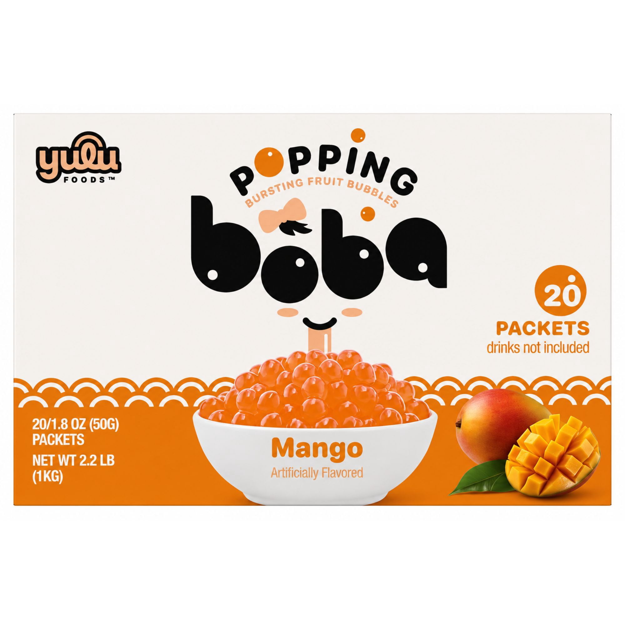 Yulu Popping Boba Pearls - Mango 20pk - Net Wt 2.2lb (1kg)