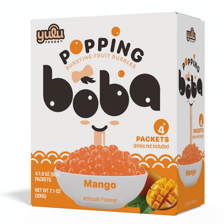 Yulu Foods Popping Boba Pearls - Mango 4 Pack - Net Wt 7.1 oz. (200g)