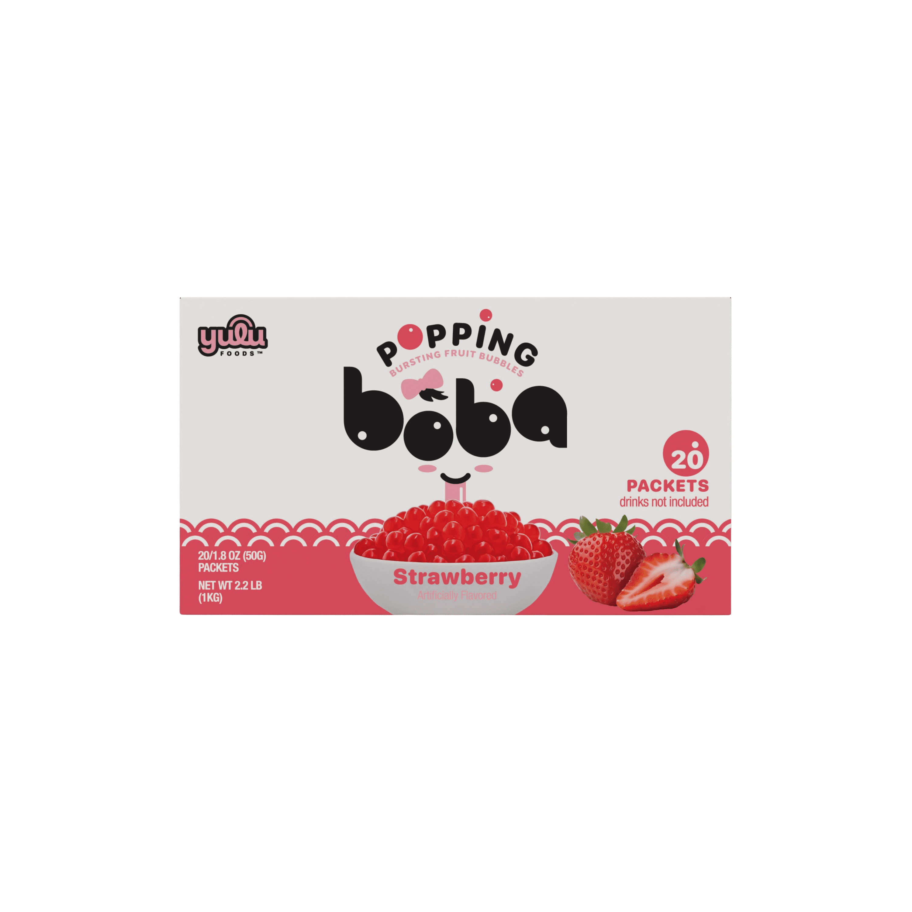 Yulu Popping Boba Pearls - Strawberry 20pk - Net Wt 2.2lb (1kg)