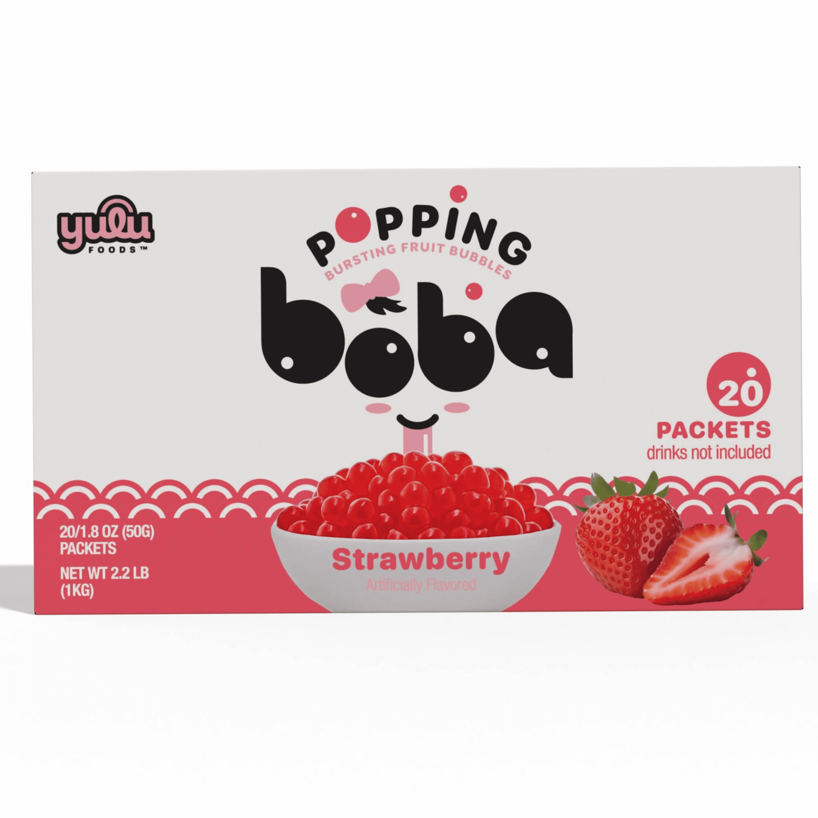 Yulu Popping Boba Pearls - Strawberry 20pk - Net Wt 2.2lb (1kg)