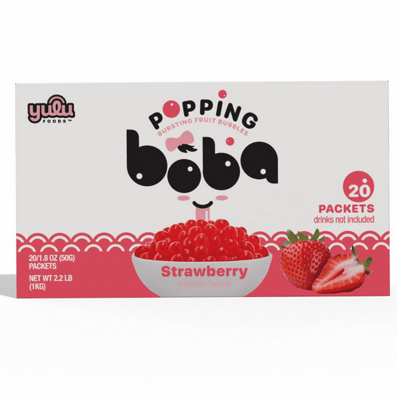 Yulu Popping Boba Pearls - Strawberry 20pk - Net Wt 2.2lb (1kg)