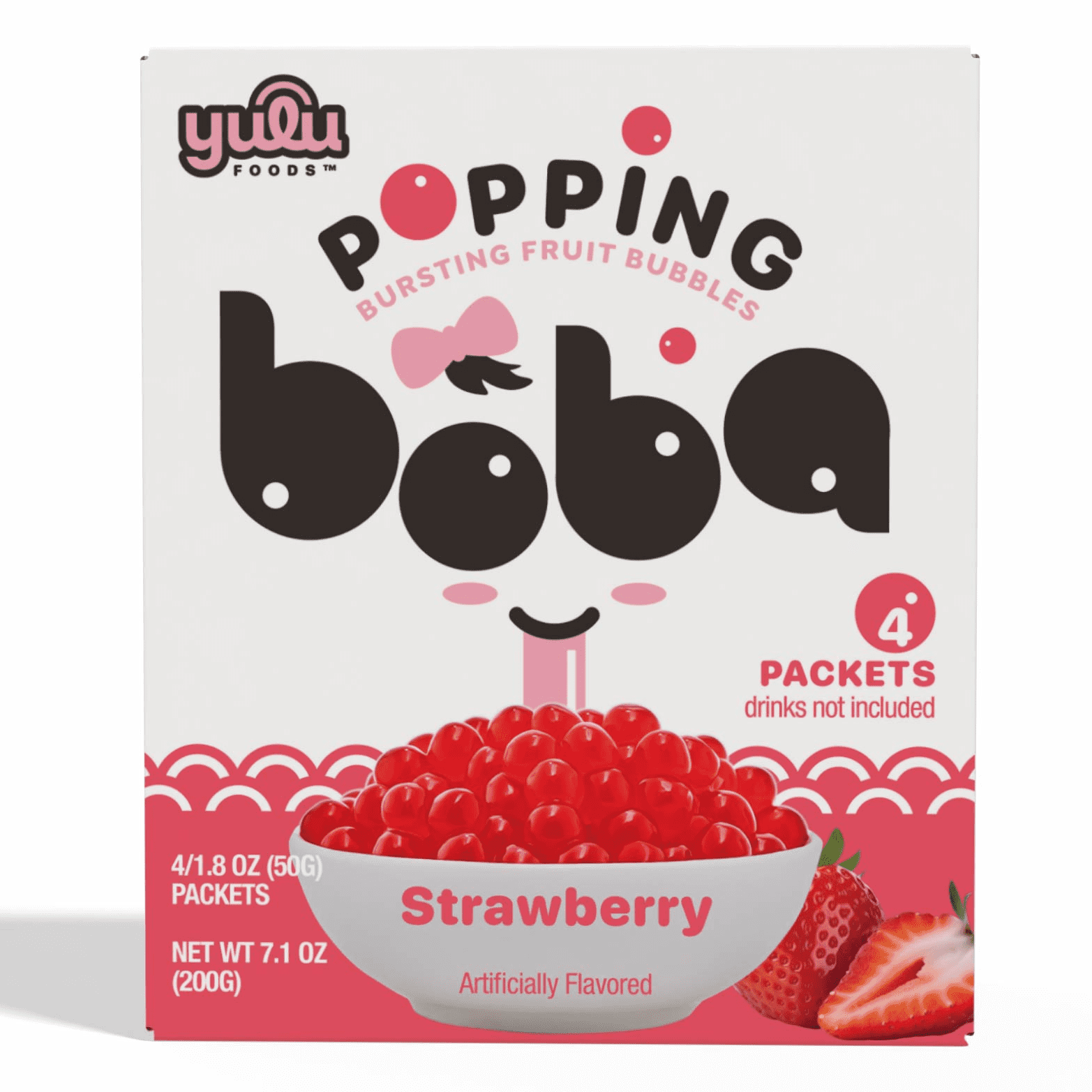 Yulu Foods - Popping Boba Pearls - Strawberry 4 Pack - Net Wt 7.1 oz. (200g)