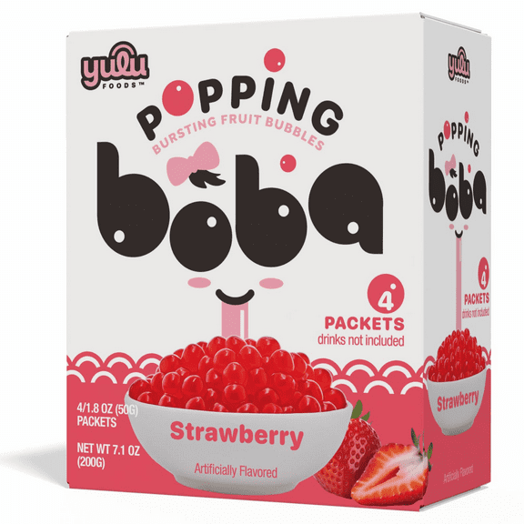 Yulu Foods Popping Boba Pearls - Strawberry 4 Pack - Net Wt 7.1 oz. (200g)