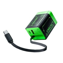 Yulucky Charging Plug,67W 3-in-1 Retractable Wall Charger with 70cm USB-C Cable & 2 USB Ports for Fast Charging Phones Laptops Tablets-Green,Cell Phone