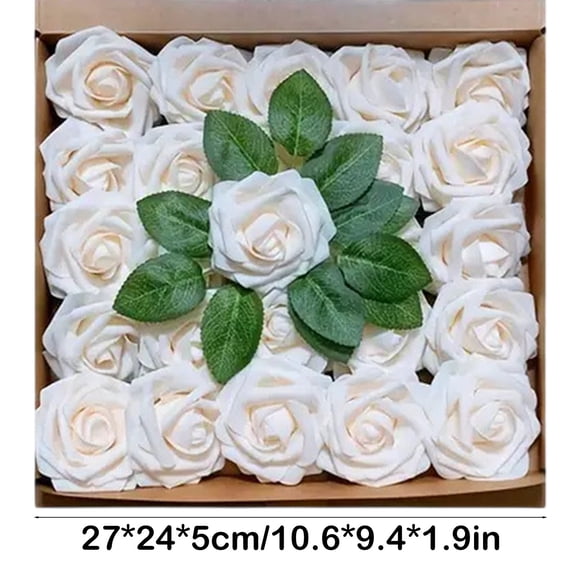 Yulucky Foam Simulation Rose,25 Pack Fake Roses with Stems for Wedding Bouquet Bridal Shower Floral Arrangement Home Decor Red Pink Yellow Blue White Foam