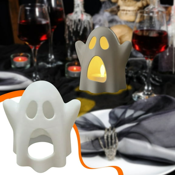 Yulucky Ghost Lampshade 1Pcs Ghost Candleholder Halloween Decoration Plastic Tabletop Mantel Display Lampshade Spooky Holiday Decor White 6x7.5cm,Home Decor