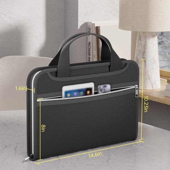 Yulucky Handbag,Fireproof Accordion File Folder with Handle for A4 Documents Exam Papers Organizer Storage Pouch,Tools/Office|Cloth,Black