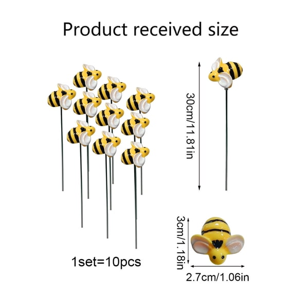 Yulucky Little Bee Decoration,10pcs Outdoor Garden Decoration Stakes with Swaying Simulation Bees for Yard and Flower Pots,Home Decor|Plastic,Multicolor