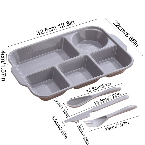 Yulucky P Lastic Lunch B Ox,5-Section Divided Plates Tray 12.79x8.66 Inches Microwave & Dishwasher Safe Plastic Dinnerware for Camping Picnic Party Family