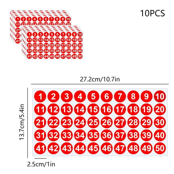 Yulucky Paper Stickers,1 Inch 1-50 Number Combination Stickers-10 Sheets for Mailbox Laptop Gift Tags Scrapbooks-Self-Adhesive Paper Labels