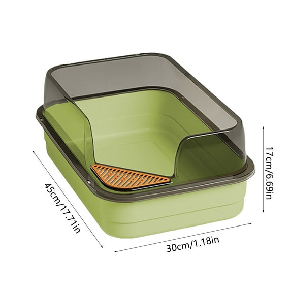 Yulucky Plastic Cat Litter Box Semi Enclosed High Sided Cat Litter Box with Splash Proof Design and Scoop 45x30x17cm for Large Cats|Plastic,Green