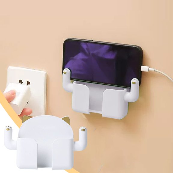 Yulucky Plastic Mobile Phone Holder,Wall Mounted Phone Charging Storage Bracket for Remote Control Bedside Bathroom Kitchen 9x10x3cm Plastic Organizer