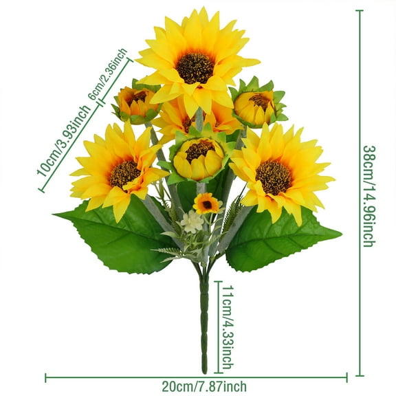 Yulucky Plastic Sunflower Cuttings,Plastic Sunflower Fork with Realistic Leaves and Buds, 14.96 Inch Orange Fake Flower for Home or Office Decor,Home