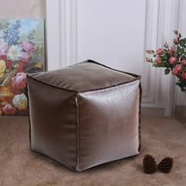 Yulucky Storage Leather Cushion,Faux Leather Ottoman Footstool Unstuffed Pouf Cover 15.7 Inch Storage Floor Cushion Footrest No Filler Indoor Outdoor
