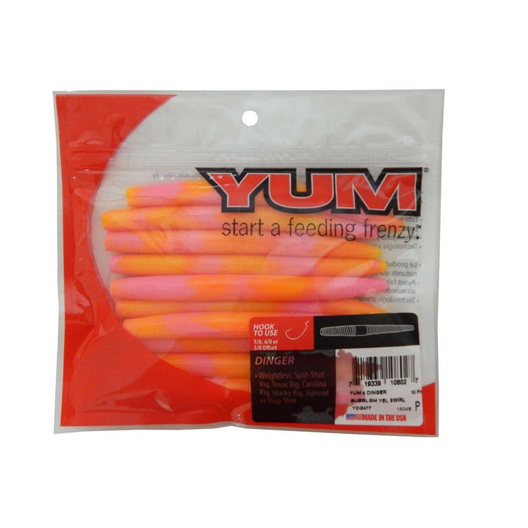 Yum 4 Dinger Soft Plastic Fishing Worm Bubblegum Yellow Pack of 10, YDG477
