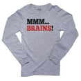 thumbnail image 1 of Yum Brains! - Zombie Fan Love Men's Long Sleeve Grey T-Shirt, 1 of 2