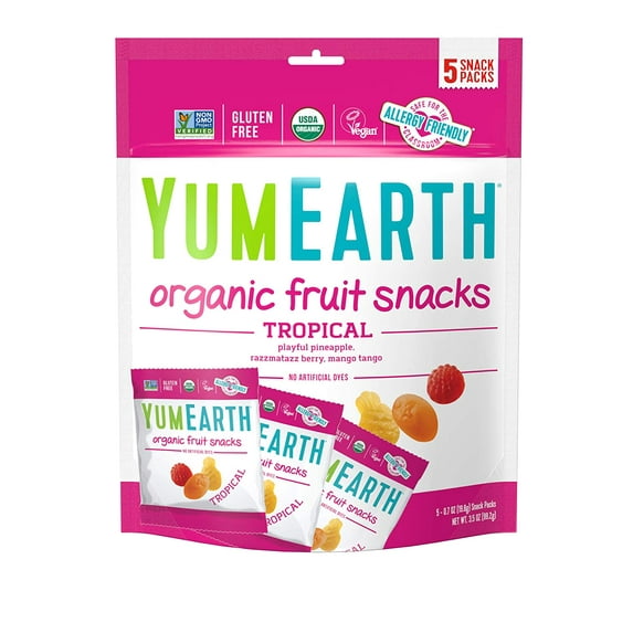 Yum Earth Non-GMO Organic Fruit Snacks Tropical 5 Pack Pack of 2