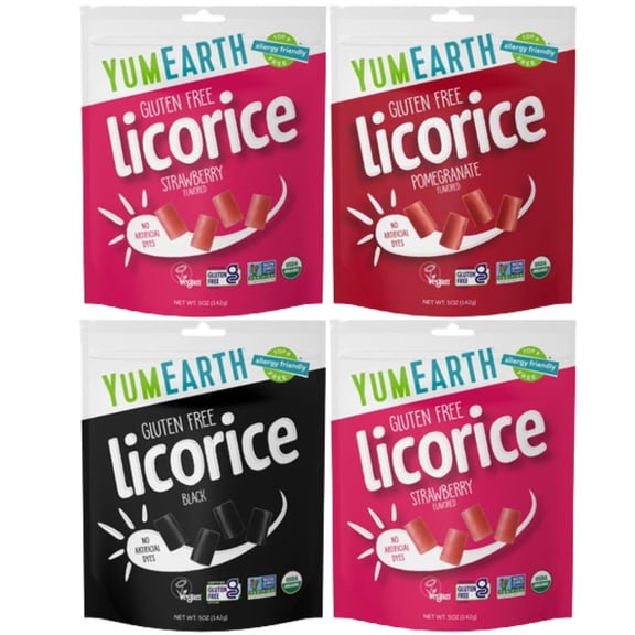 Yum Earth Organic Licorice Sampler Pack (2 Strawberry, 1 Black, 1 Pomegranate flavor), 5 oz bags