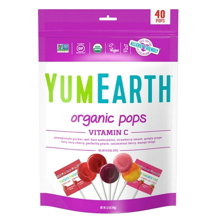 Yum Earth Organic Vitamin C Lollipops, 8.7 Oz, 40 Count Bag