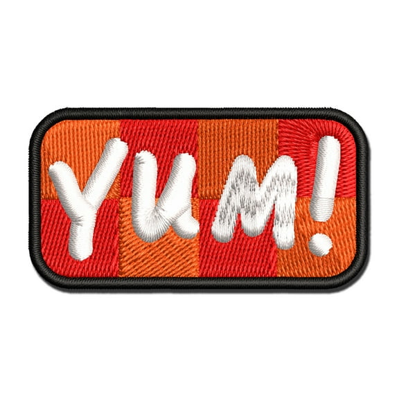 Yum Food Cooking Fun Text Applique Multi-Color Embroidered Iron-On Patch - 2.0 Inch Mini