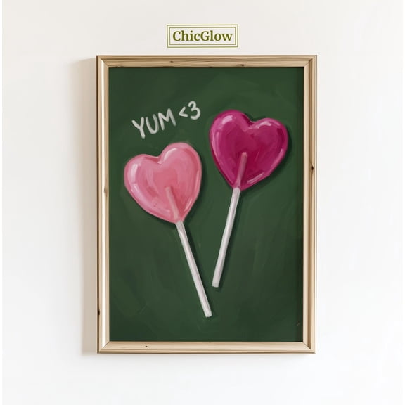 Yum Heart Lollipops Sweet Candy Wall Art Home Decor