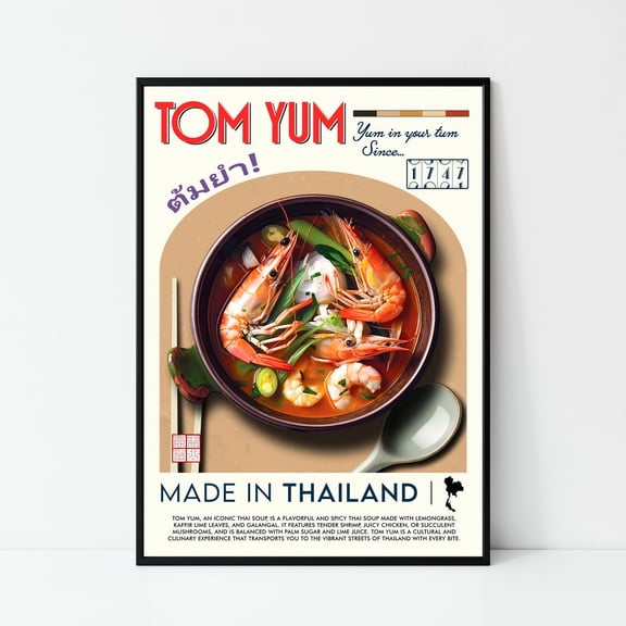 Yum Poster Tom, Poster Food, Gifts, Modern Kitchen Decor, Print Chef, Food Modern, Retro Wall Art, Art Bar, Thailand, Print Food, Thai Food, Unfreamed 8x10