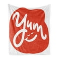 thumbnail image 1 of Yum Soft Flannel Fleece Throw Blanket, Hand Written Calligraphy with a Smiling Joy Food Delicious Bon Appetite, Cozy Plush for Indoor and Outdoor Use, 60" x 80", Vermilion and White, by Ambesonne, 1 of 5