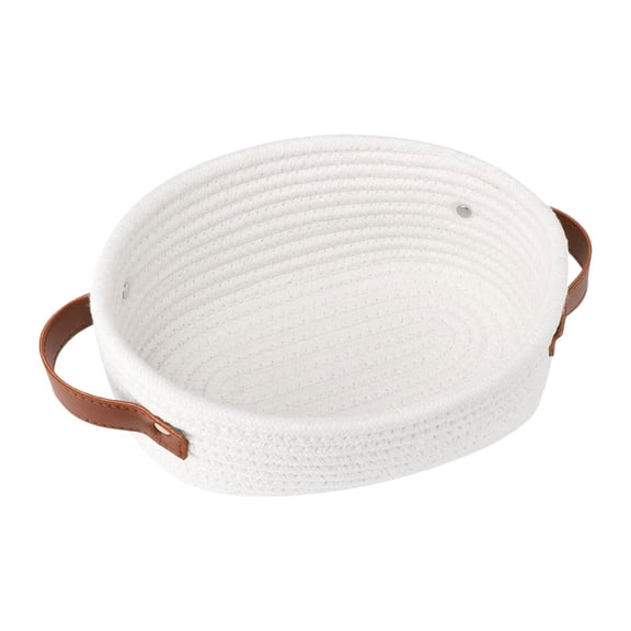 Yum Time 2PC Storage Container,Small Woven Basket Mini Cotton Rope Storage Basket Tiny White Easter Basket Shelf Basket Oval Decorative Basket Empty Gift Basket,Storage Containers,1*Woven Basket