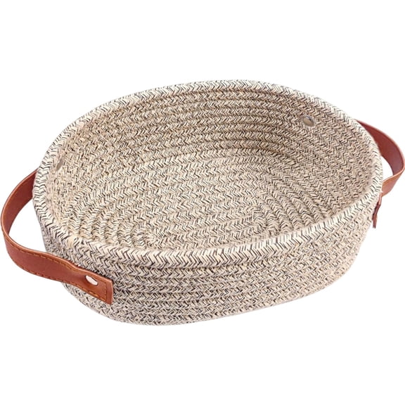Yum Time 2PC Storage Container,Small Woven Basket Mini Cotton Rope Storage Basket Tiny White Easter Basket Shelf Basket Oval Decorative Basket Empty Gift Basket,Storage Containers,1*Woven Basket