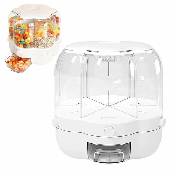 Yum Time Candy Dispenser 360° Rotating With 6 Compartments Airtight Storage Container With Lid One Click Dispensing Candy Storage Box For Snacks Cereals Kitchen Counter Organizer,1 Storage Jar