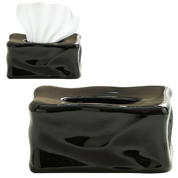 Yum Time Ceramic Tissue Box, Black,Tissue Box Cover Napkin Holder Square Ceramic For Nightstand Countertop Coffee Table Dresser Tissue Box Holder,1 Tissue Box