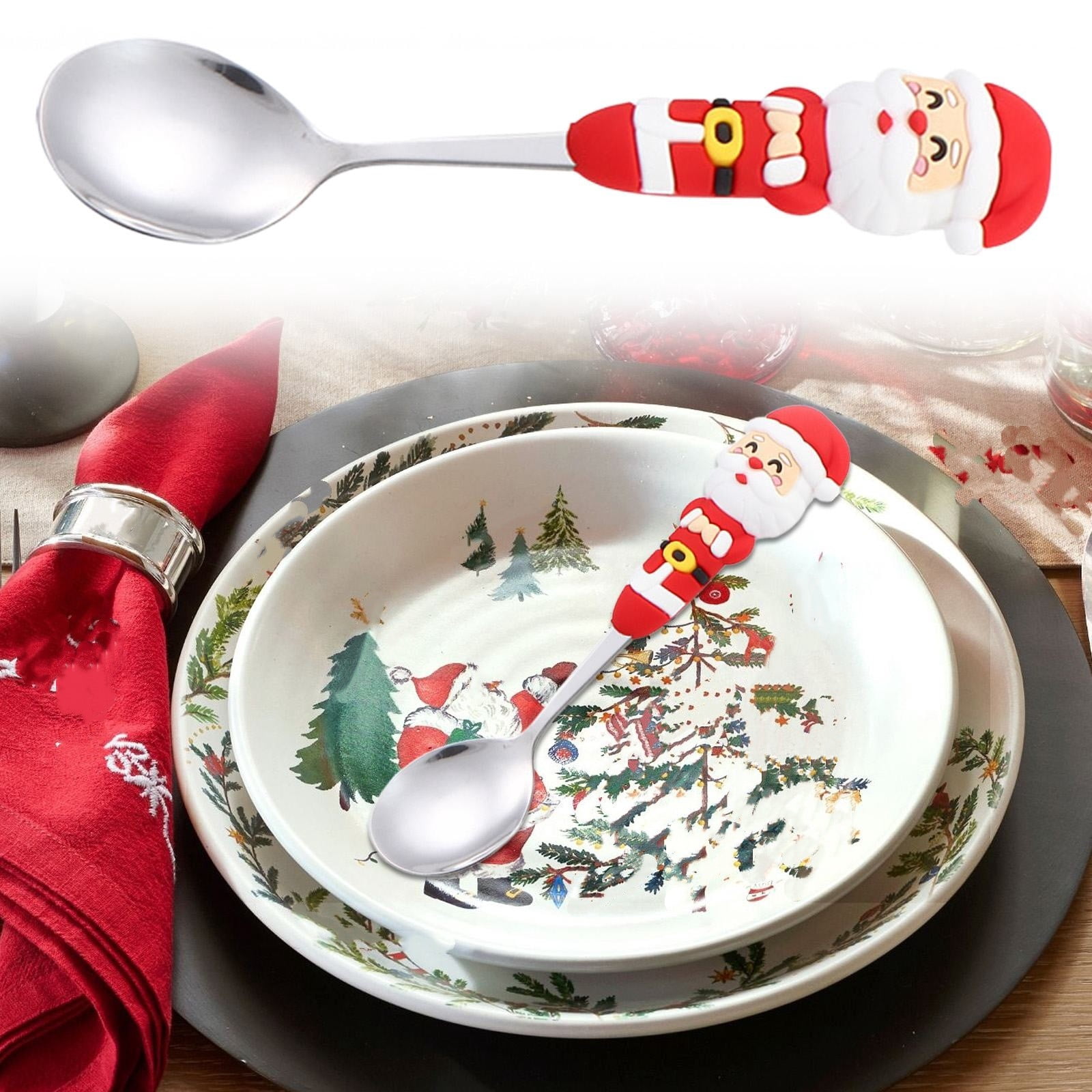 Santa Spoon Yum Time Santa Claus Spoon And Fork,Christmas Stainless Spoon Doll ...