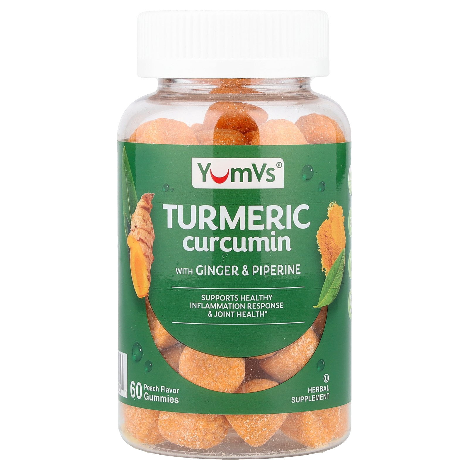 YumV's, Turmeric Curcumin Ginger Gummies, 60ct, Peach Flavor